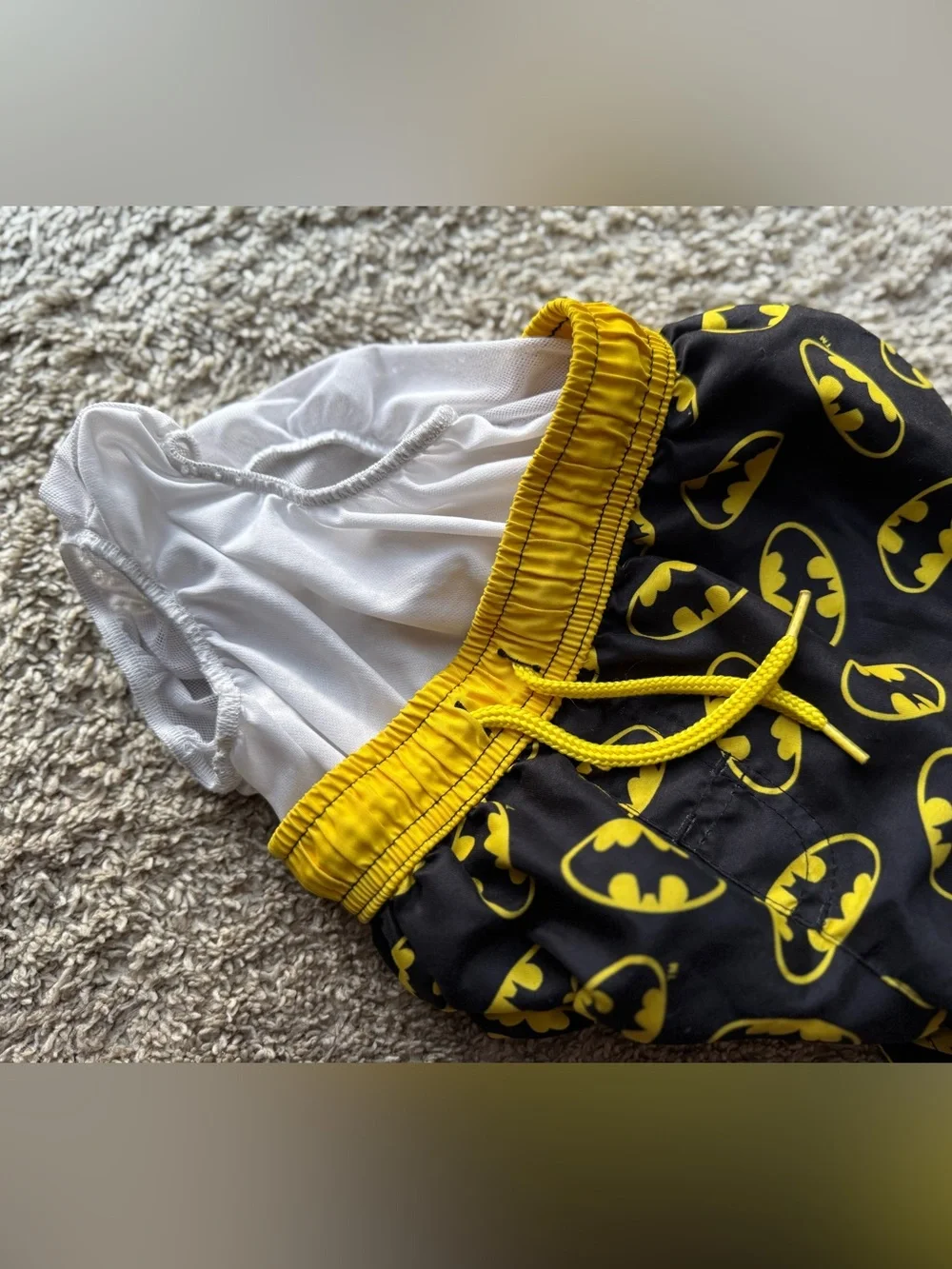 Batman Logo Swim Trunks | Boys Size 3T | Black & Yellow DC Comics Swim Shorts